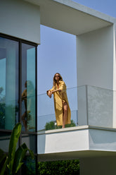 Cassis Shirt Dress in Silk - Gold | Umit Benan