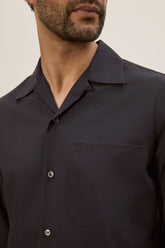 Camicia Havana Maniche Lunghe in Lana Vergine - Blu Scuro | Umit Benan