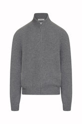 Matt Zip Cardigan in Cashmere - Medium Grey | Umit Benan