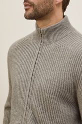 Matt Zip Cardigan in Cashmere - Medium Grey | Umit Benan