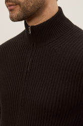 Matt Zip Cardigan in Cashmere - Black | Umit Benan