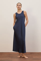 Abito Lungo Michelle in Seta - Blu Marino | Umit Benan