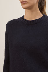 Luisa Heavy Crew Neck in Cashmere - Navy | Umit Benan