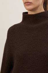 Marghe High Neck Sweater in Cashmere - Benan Brown | Umit Benan