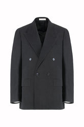 Richard Double Breasted Blazer in Linen and Silk - Black | Umit Benan