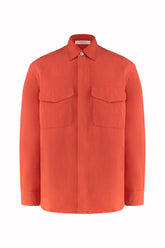 Jonah Overshirt in Linen and Silk - Tomato | Umit Benan