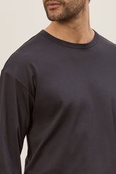 T-shirt James a Maniche Lunghe in Cotone - Blu Scuro | Umit Benan