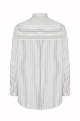 Marghe Shirt in Silk and Cotton - Multi-Pinstripes Beige | Umit Benan