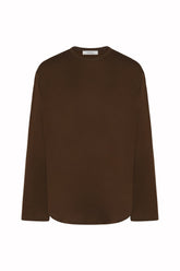 Mariebelle Long Sleeve T-Shirt in Cotton, Viscose, and Cashmere - Chocolate | Umit Benan