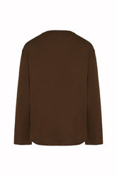 Mariebelle Long Sleeve T-Shirt in Cotton, Viscose, and Cashmere - Chocolate | Umit Benan