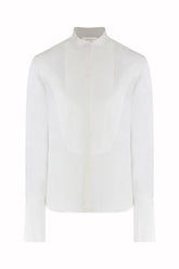 Luisa Tuxedo Shirt in Cotton and Silk - White | Umit Benan