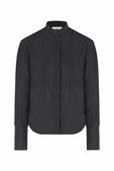 Luisa Tuxedo Shirt in Cotton and Silk - Black | Umit Benan